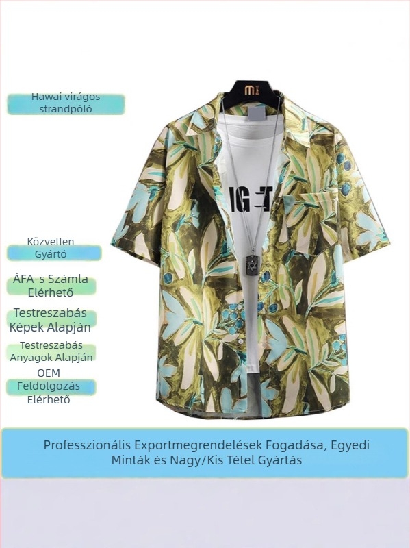 Személyre szabott férfi rövid ujjú hawaii virágmintás ing – laza szabás, thai vintage rayon anyagból