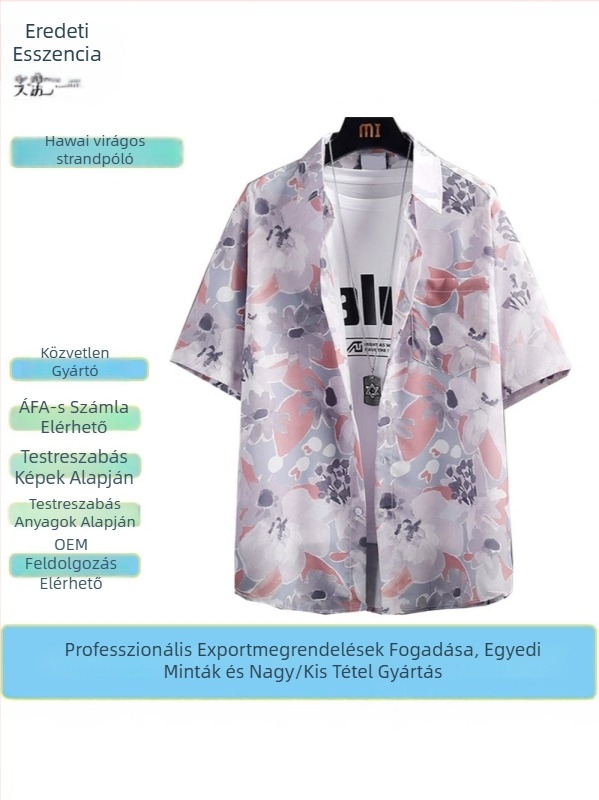 Személyre szabott férfi rövid ujjú hawaii virágmintás ing – laza szabás, thai vintage rayon anyagból