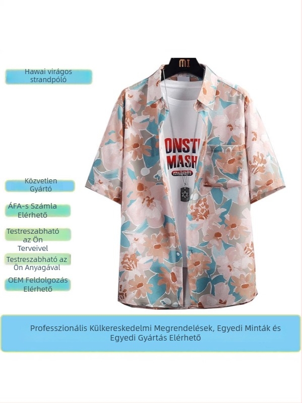Személyre szabott férfi rövid ujjú hawaii virágmintás ing – laza szabás, thai vintage rayon anyagból