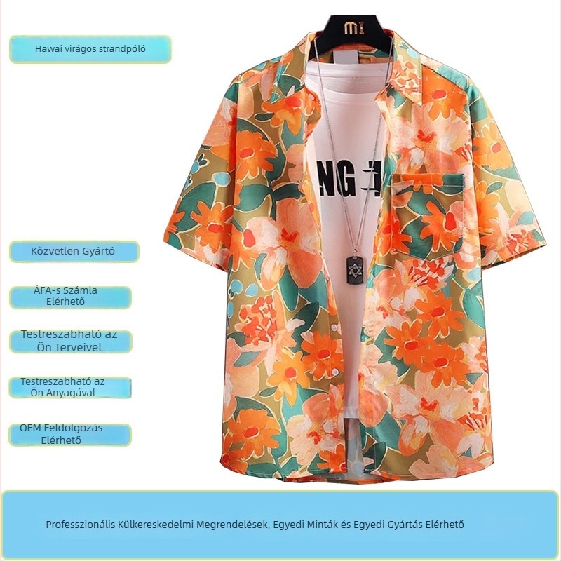 Személyre szabott férfi rövid ujjú hawaii virágmintás ing – laza szabás, thai vintage rayon anyagból