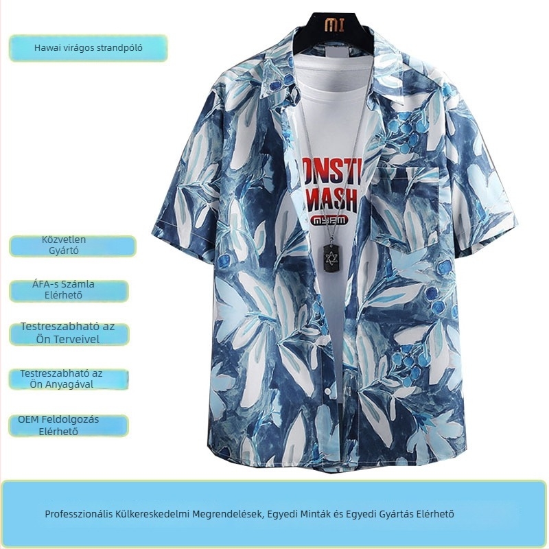 Személyre szabott férfi rövid ujjú hawaii virágmintás ing – laza szabás, thai vintage rayon anyagból