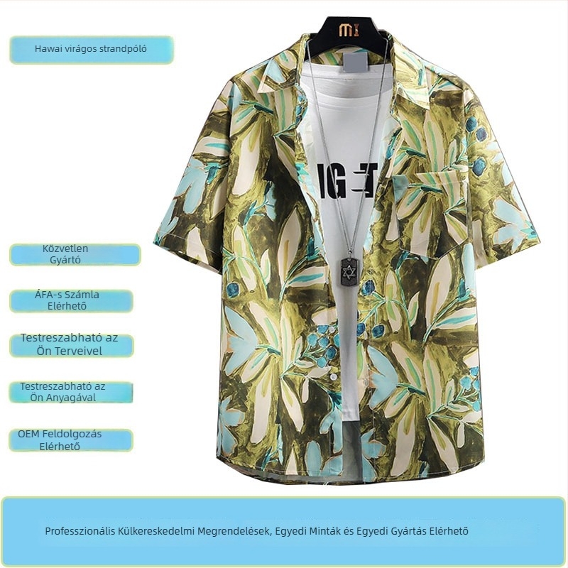 Személyre szabott férfi rövid ujjú hawaii virágmintás ing – laza szabás, thai vintage rayon anyagból