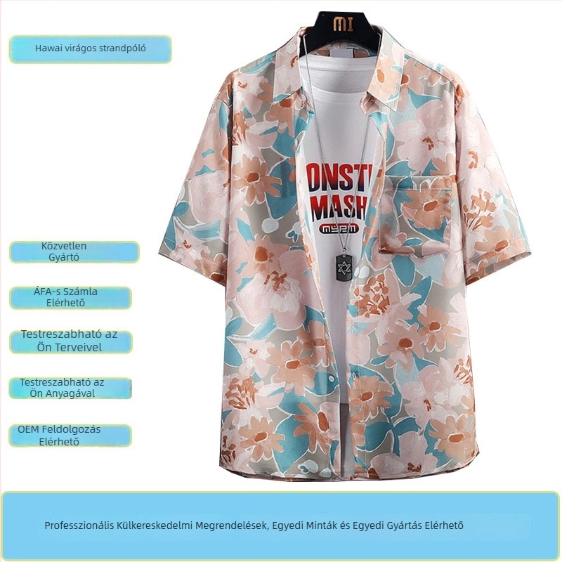Személyre szabott férfi rövid ujjú hawaii virágmintás ing – laza szabás, thai vintage rayon anyagból