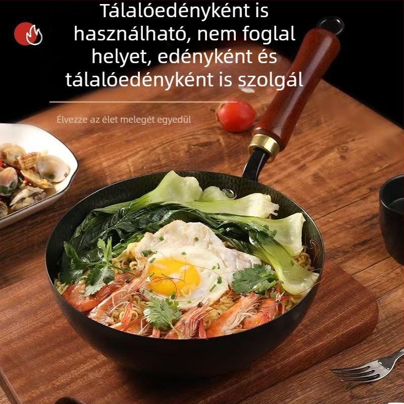 Kézzel kovácsolt vasból készült tejfőző edény bevonat nélküli, tapadásmentes, fa fedővel, otthoni használatra