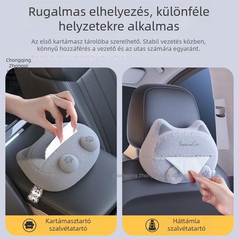Plüss autós zsebkendő-tartó doboz, függő a kartámláról, központi konzol tároló