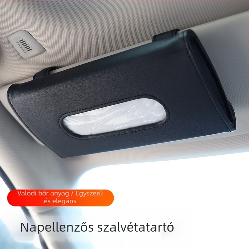Bőr autó törlőkendő tartó, függő a napellenzőhöz illeszkedő belső kiegészítő