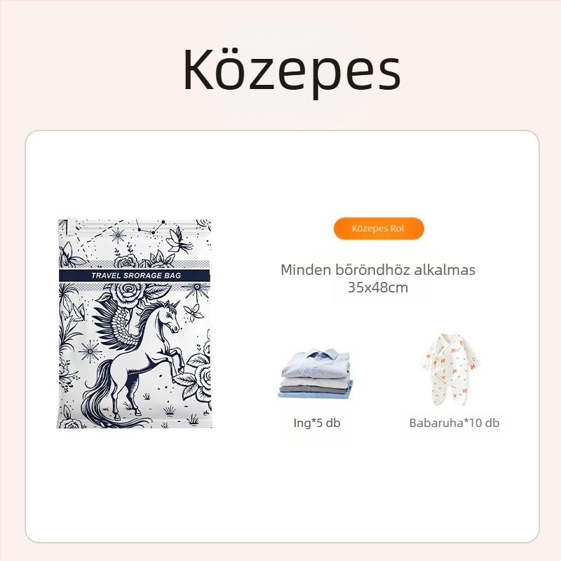 Utazási vákuumos tömörítő tasak kézzel tekerhető, bőröndhöz, ruhák rendezésére, lezárt