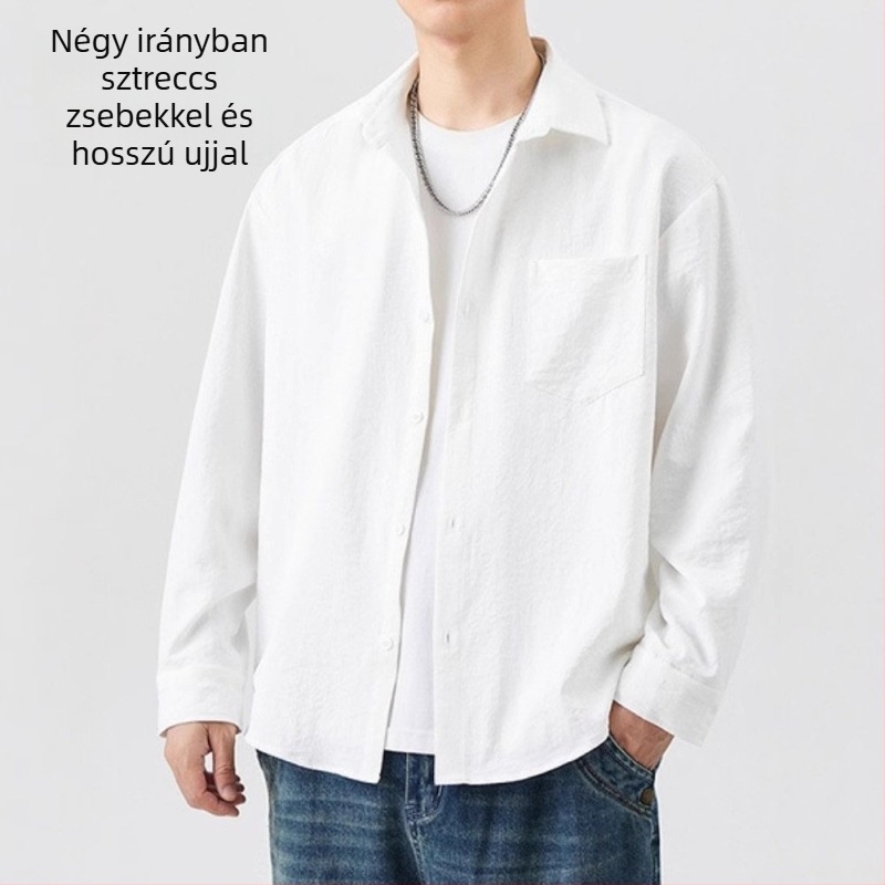 Férfi hosszú ujjú ing, enyhén rugalmas, laza szabású, sokoldalú hétköznapi üzleti ing zsebbel