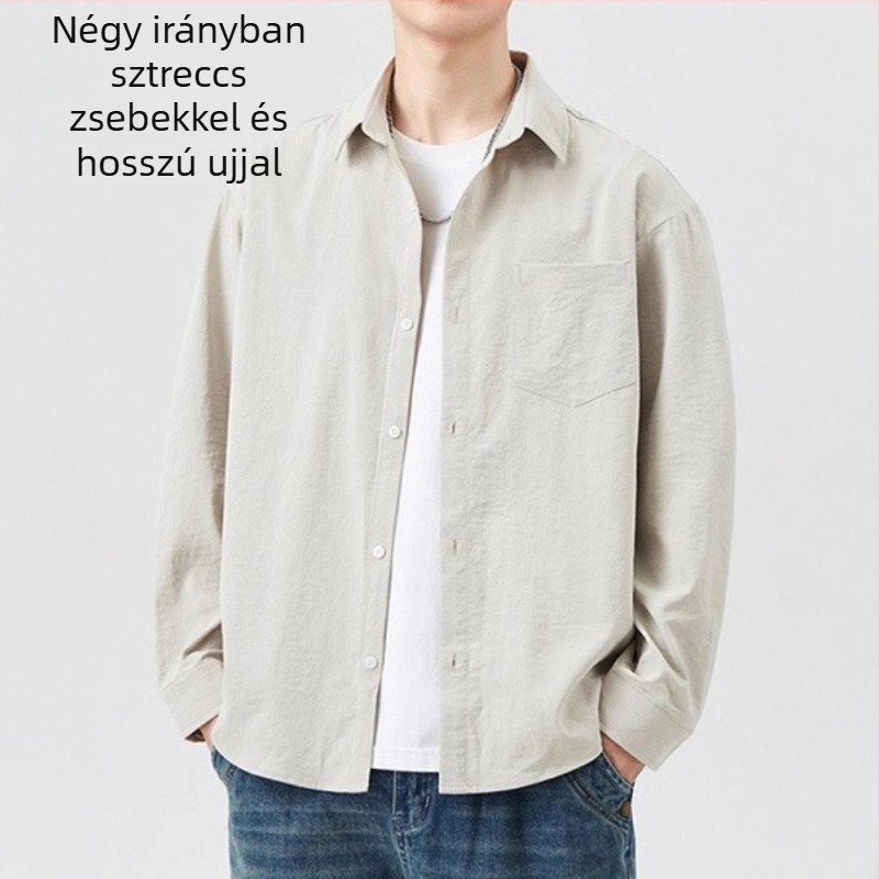 Férfi hosszú ujjú ing, enyhén rugalmas, laza szabású, sokoldalú hétköznapi üzleti ing zsebbel