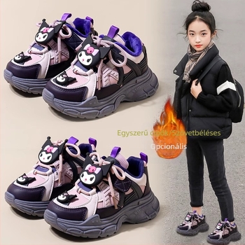 Lányoknak készült őszi–téli 2024 gyerek futócipő, chunky sneakers, felső műbőr, fleece belső, gumitalp