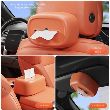 Szilikonból készült autós papírzsepi tartó, karfa rekesz és hátsó ülésre akasztható zseb, napellenzőhöz