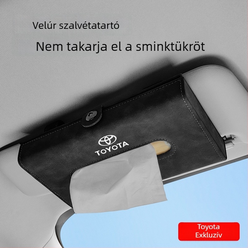 Bőr napellenzőhöz készült zsebkendő-doboz kozmetikai tükrövel Toyota RAV4, Camry, Levin, Avalon