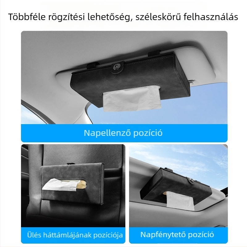 Bőr napellenzőhöz készült zsebkendő-doboz kozmetikai tükrövel Toyota RAV4, Camry, Levin, Avalon