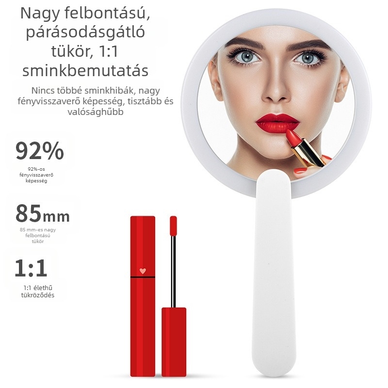 LED-es világítású kézi sminktükör, lágy fény, USB töltés, hordozható összecsukható utazótükör