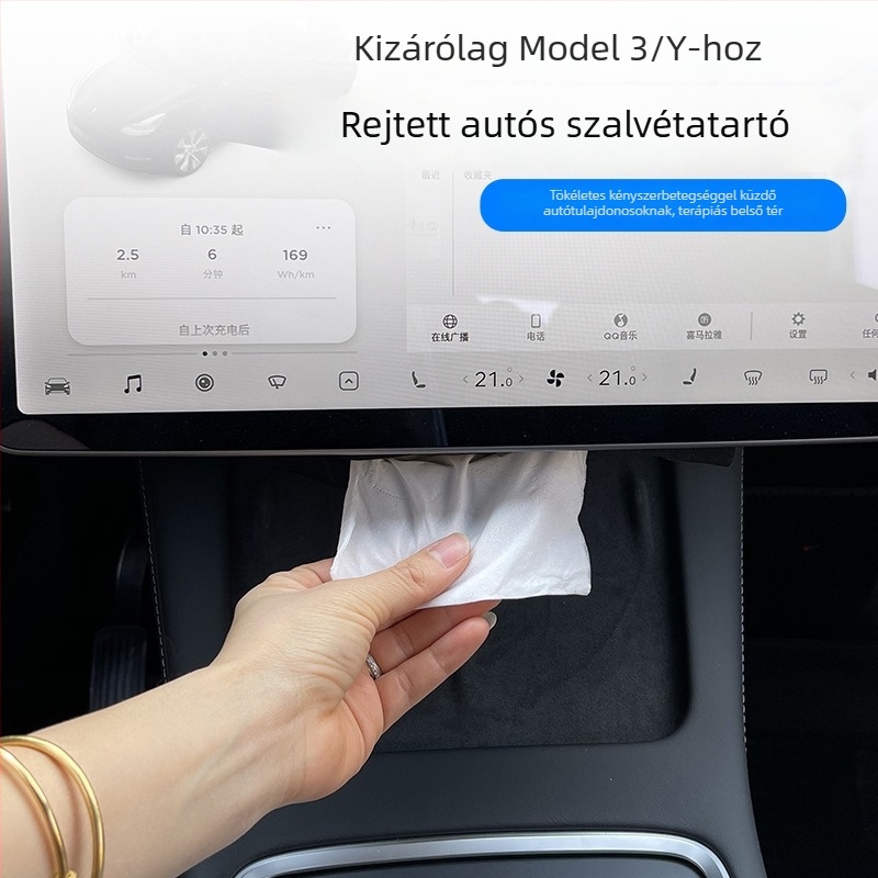 Rejtett, lógatható autós zsebkendő-tartó az új verziójú Model Y, YL és Model 3 számára
