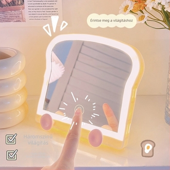 Asztali sminktükör LED világítással, Instagram-stílusú, hordozható, multifunkcionális tükör lányok kollégiumába