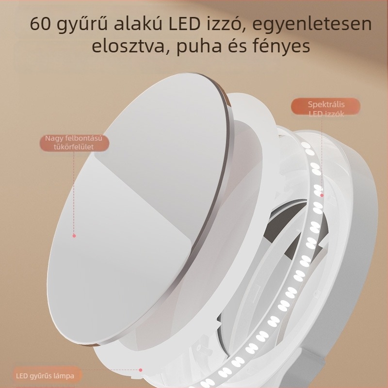 LED összecsukható, hordozható sminktükör világítással, asztali és akasztós változatban, HD tükör