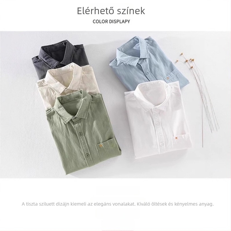 Férfi pamut inge, hosszú ujjú, tavasz–ősz, casual, japán stílus, egyszínű, laza szabás