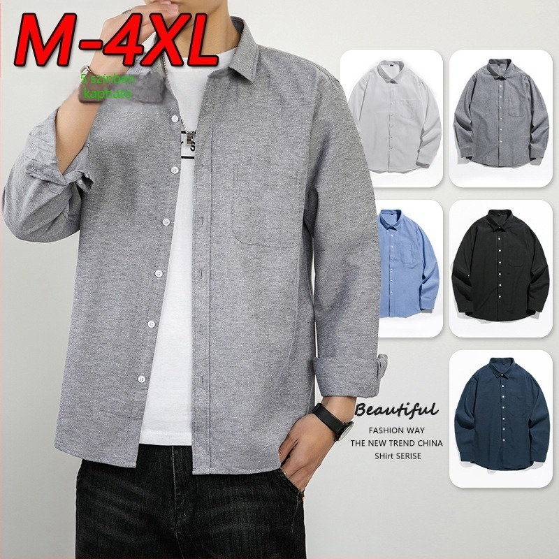 Férfi Oxford ing hosszú ujjú, Slim Fit, egyszínű, mindennapi viselet tavasz–ősz