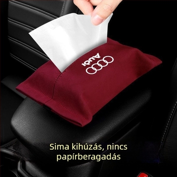 Velúr bőrből készült zsebkendő tok autólogóval – kreatív készlet az autó belső teréhez, napellenzőhorgony, többfunkciós zsebkendőtartó