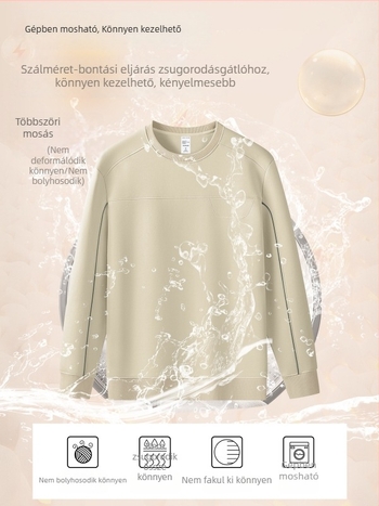 340 g szarvasbőr-szövésű férfi körkerek nyakú, hosszú ujjú pulóver kontrasztos vonalakkal, meleg és hétköznapi