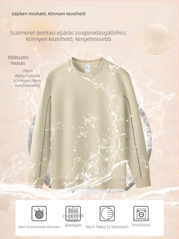340 g szarvasbőr-szövésű férfi körkerek nyakú, hosszú ujjú pulóver kontrasztos vonalakkal, meleg és hétköznapi