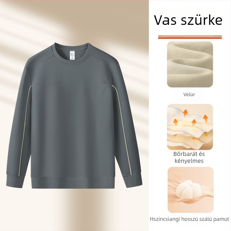340 g szarvasbőr-szövésű férfi körkerek nyakú, hosszú ujjú pulóver kontrasztos vonalakkal, meleg és hétköznapi