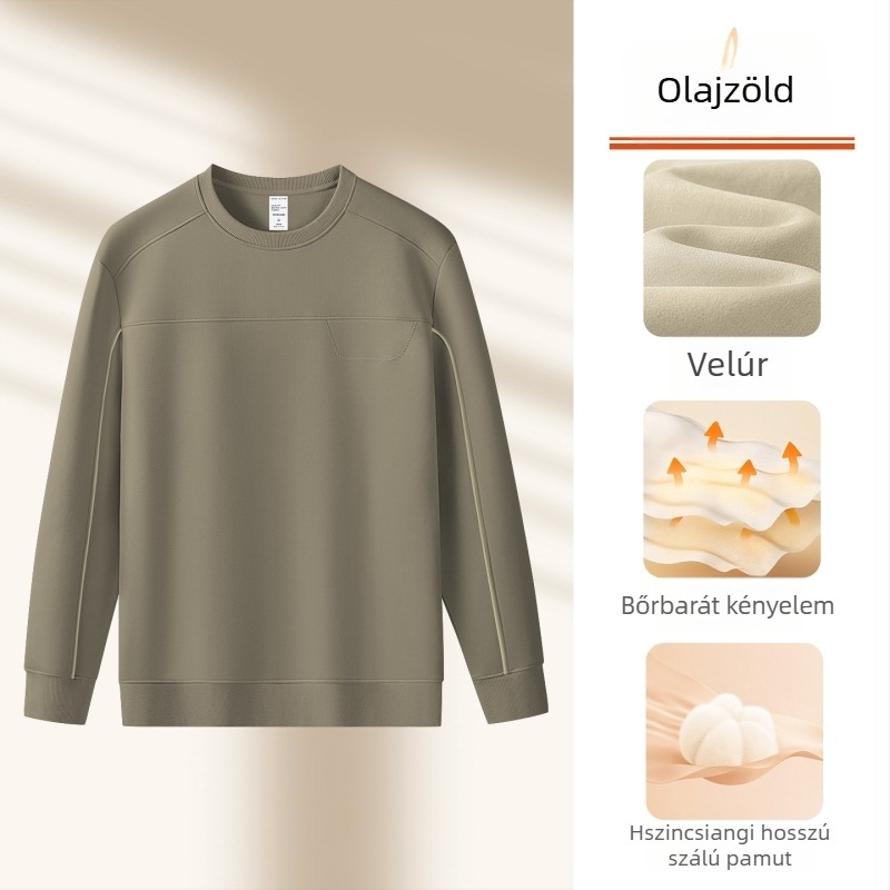 340 g szarvasbőr-szövésű férfi körkerek nyakú, hosszú ujjú pulóver kontrasztos vonalakkal, meleg és hétköznapi
