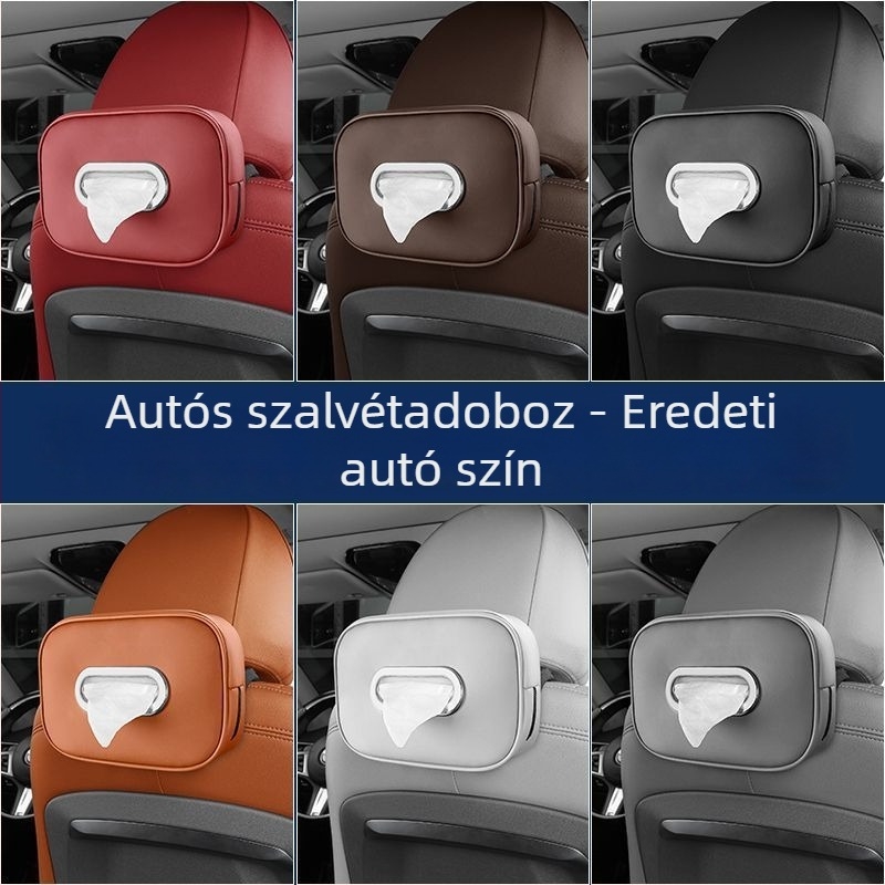 Autóba tervezett zsebkendő-doboz és karfa-tartó, hátsó ülésre szerelhető