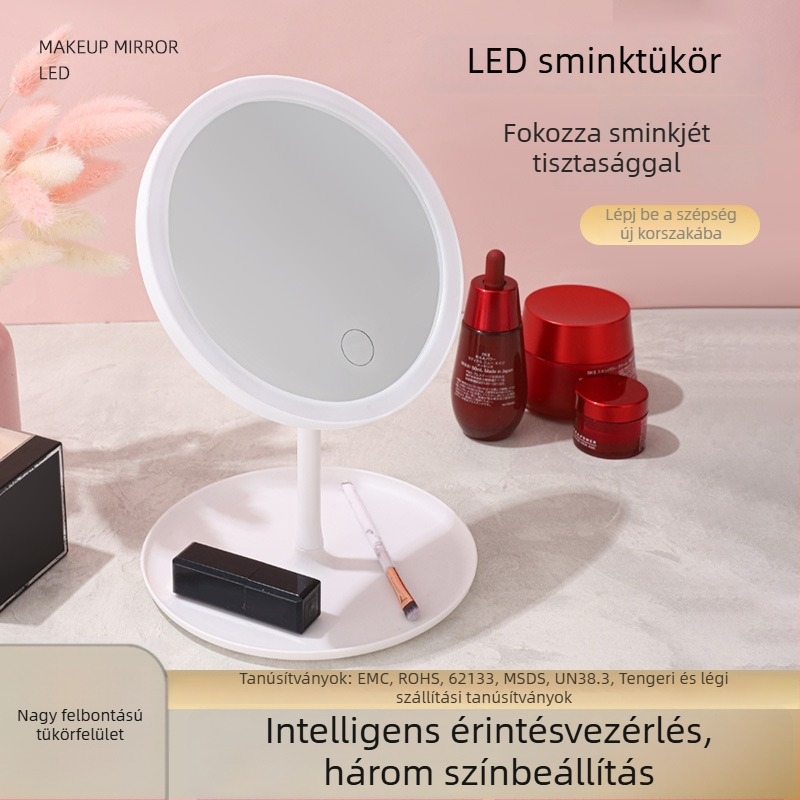 LED asztali sminktükör beépített világítással, kompakt szépség tükör