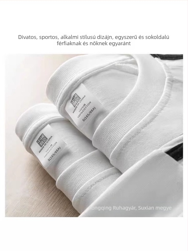 Férfi pamut T‑shirt 220 g, Amerikai klasszikus háromcsíkos, nyári casual, laza szabás, kerek nyak, rövid ujjú
