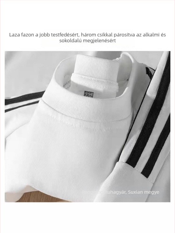 Férfi pamut T‑shirt 220 g, Amerikai klasszikus háromcsíkos, nyári casual, laza szabás, kerek nyak, rövid ujjú