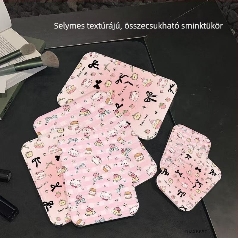 Macskát formázó masnis sminktükör, összecsukható asztali kozmetikai tükör, hordozható, elegáns dizájn