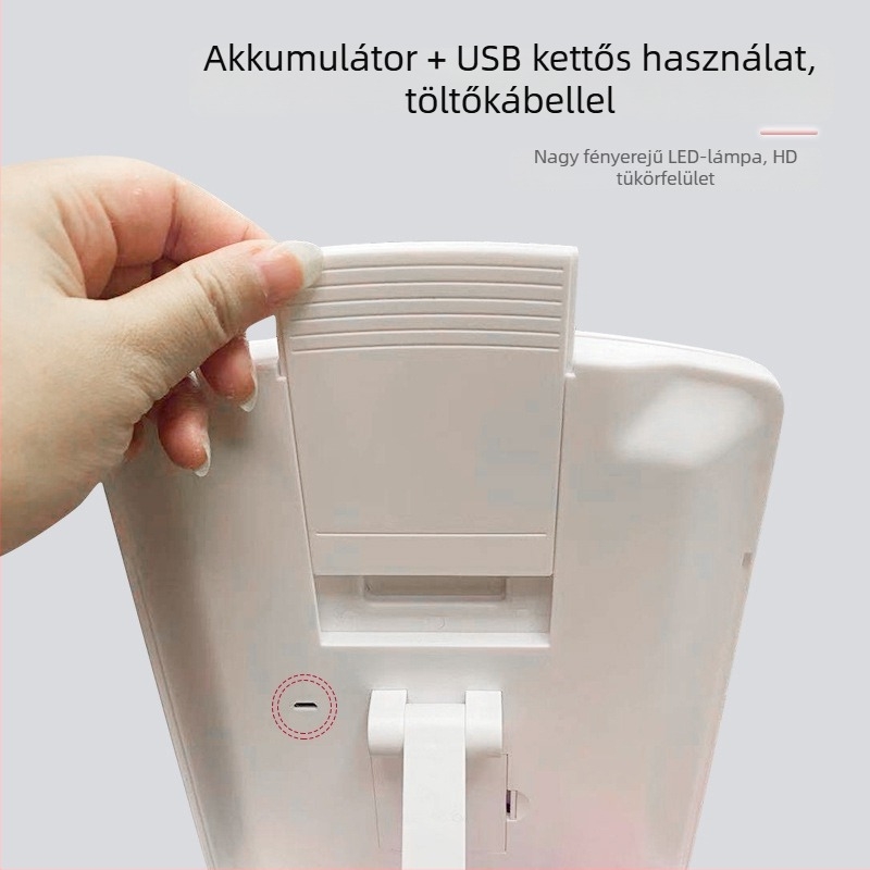 LED sminktükör, összecsukható tárolóval, három ajtós szekrény, megvilágított sminktükör