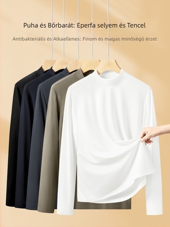 Férfiaknak szóló alapréteg hosszú ujjú felső Mulberry Silk-Blend anyagból, félnyakú, antibakteriális Lyocell, tavasz–ősz
