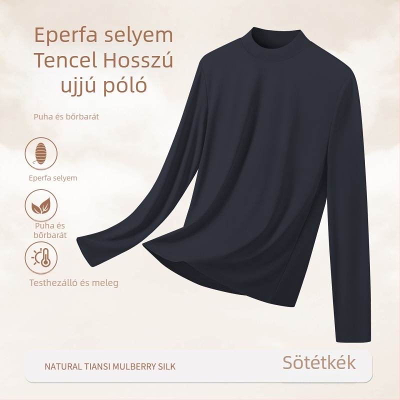 Férfiaknak szóló alapréteg hosszú ujjú felső Mulberry Silk-Blend anyagból, félnyakú, antibakteriális Lyocell, tavasz–ősz