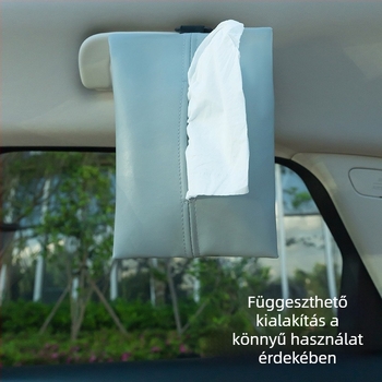 Bőr autózsebkendő tartó, üléshez rögzíthető, függő kivitel