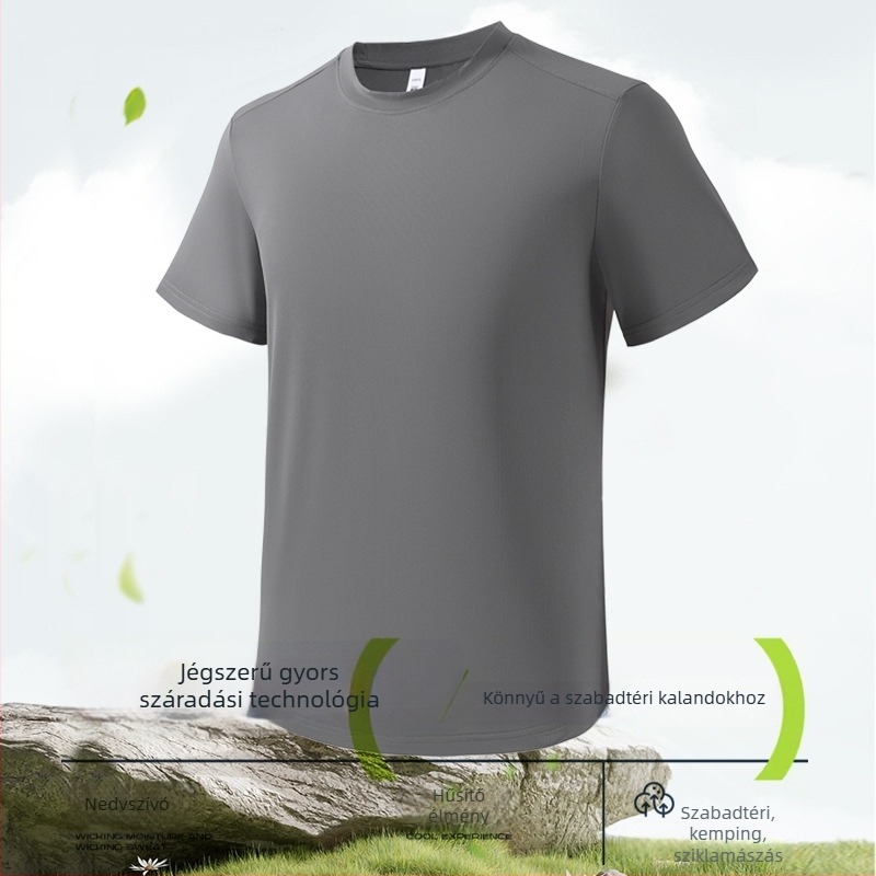Férfi Ice Silk laza szabású, légáteresztő rövid ujjú felső, nyár 2026, gyorsan száradó