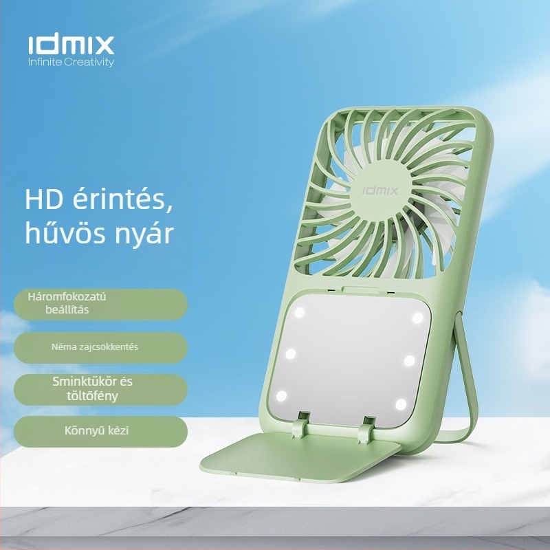 Kézben tartható USB-s újratölthető mini ventilátor, 3 fokozat, halk, beépített akkumulátor