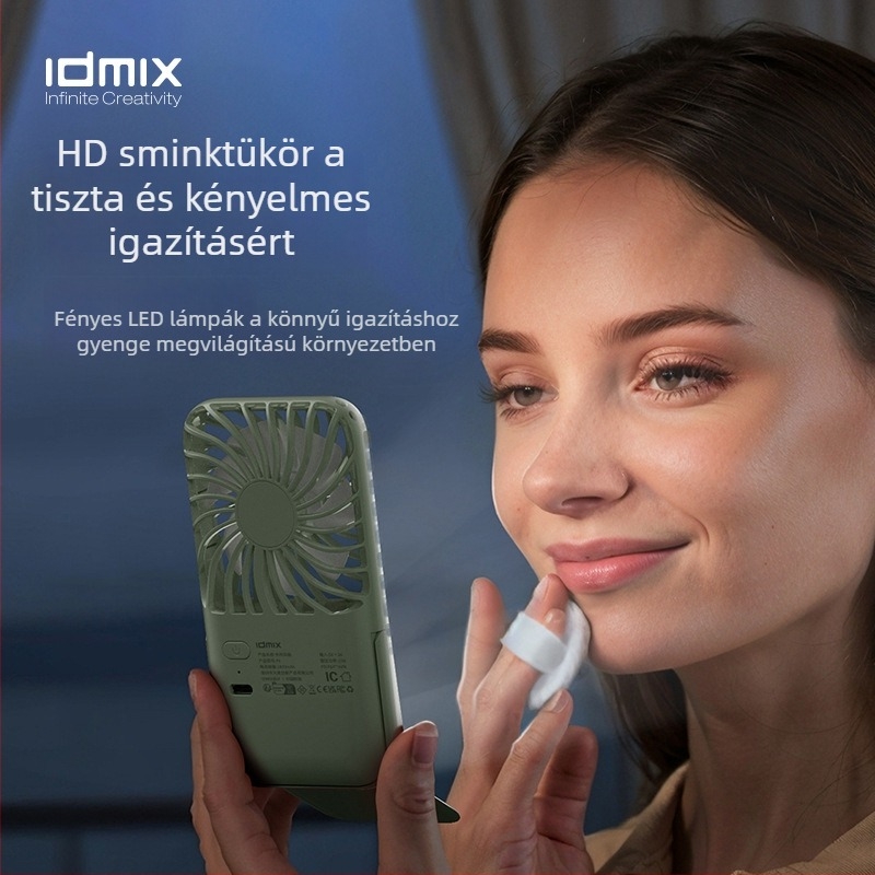 Kézben tartható USB-s újratölthető mini ventilátor, 3 fokozat, halk, beépített akkumulátor