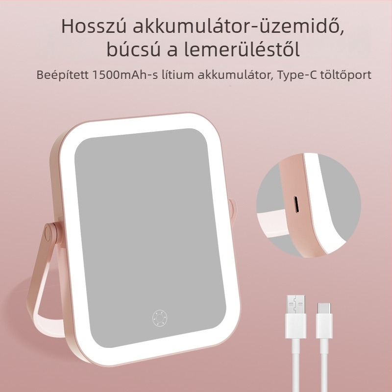 Hordozható LED sminktükör háromszínű fényerő-szabályozás lépés nélkül, kétoldalas 7x nagyítás, utazáshoz