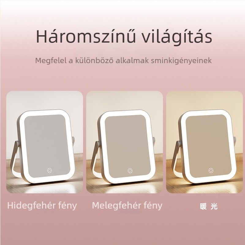 Hordozható LED sminktükör háromszínű fényerő-szabályozás lépés nélkül, kétoldalas 7x nagyítás, utazáshoz