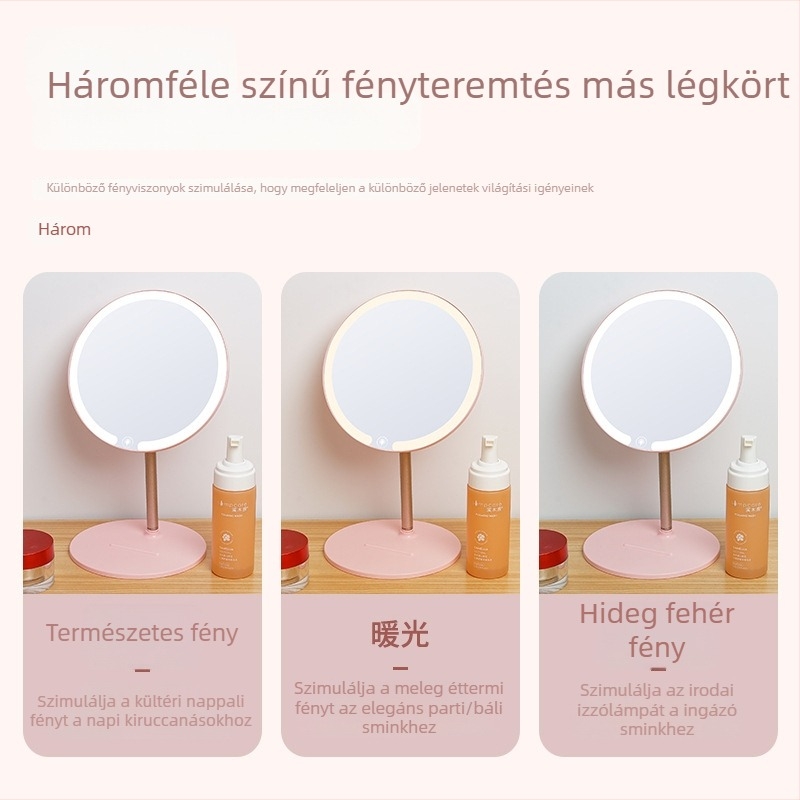 Asztali LED sminktükör érintéses vezérléssel és beépített fénnyel a sminkasztalhoz