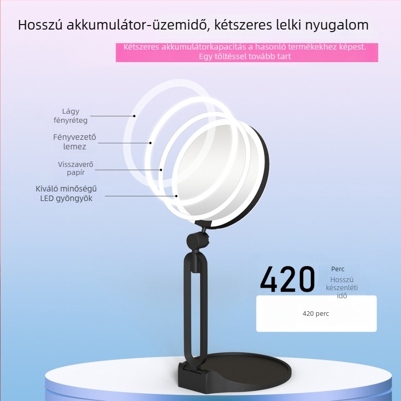 Testreszabható hordozható összecsukható LED kétoldalas sminktükör utazáshoz, kompakt világító kozmetikai tükör, 13.5 x 13.5 x 23 cm
