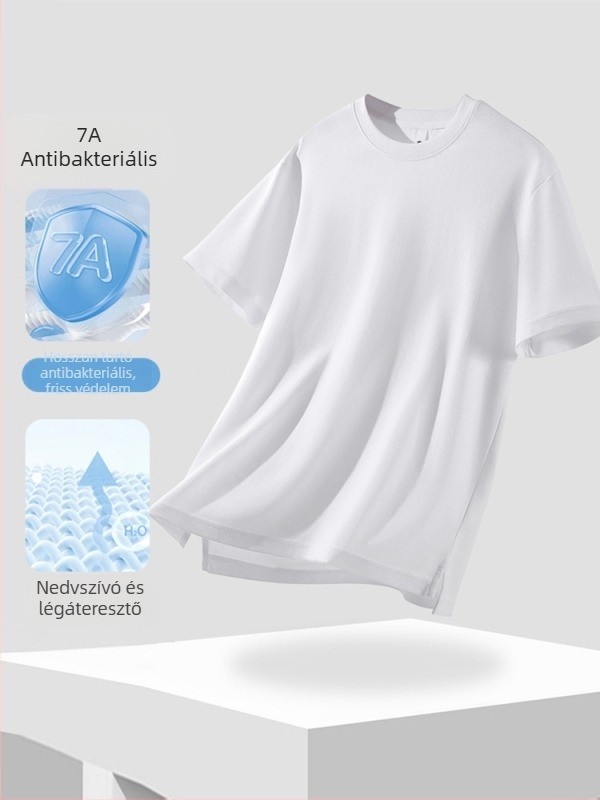 7A antibakteriális, könnyű luxus férfi rövid Ujjú T-shirt, egyszínű, oldalsó hasítékkal a szegélyen, nyár 2026