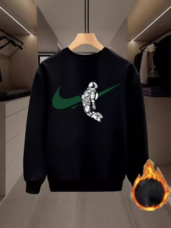 Koreai stílusú férfi fleece pulóver karikatúra mintával, hosszú ujjú, kerek nyakú, laza szabású, téli mindennapi felső.