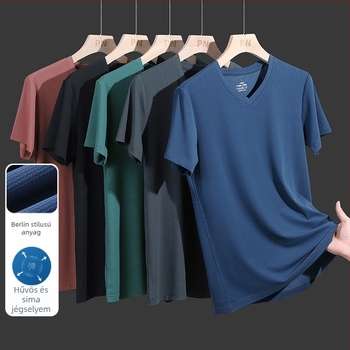 Femberney férfi plusz méretű rövid ujjú Ice Silk póló, 5XL–9XL, V-nyak, nyári lazább viselet