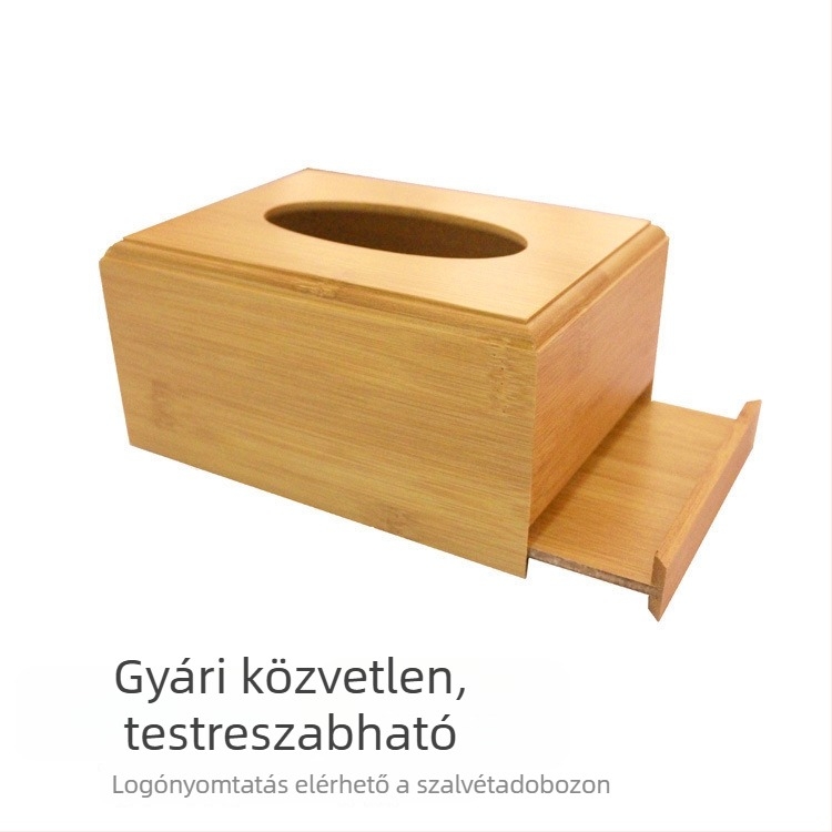 Bambusz zsebkendőtartó, négyszögletes alakú, lézergravírozott, nappaliba és fürdőszobába
