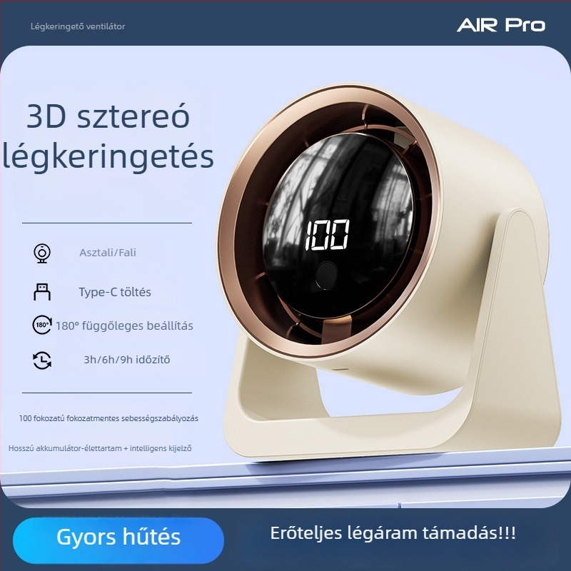 Cross-Screen asztali ventilátor, hordozható otthonra és kollégiumba, kis többfunkciós légkeringető ventilátor beépített akkumulátorral