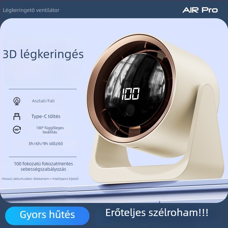 Cross-Screen asztali ventilátor, hordozható otthonra és kollégiumba, kis többfunkciós légkeringető ventilátor beépített akkumulátorral